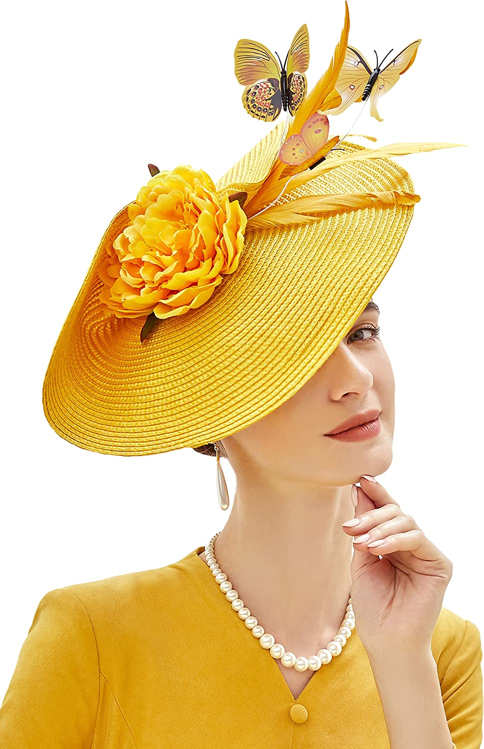 Elegant Butterfly Flowers Exaggerated Tea Party Kentucky Derby Hat Fascinator