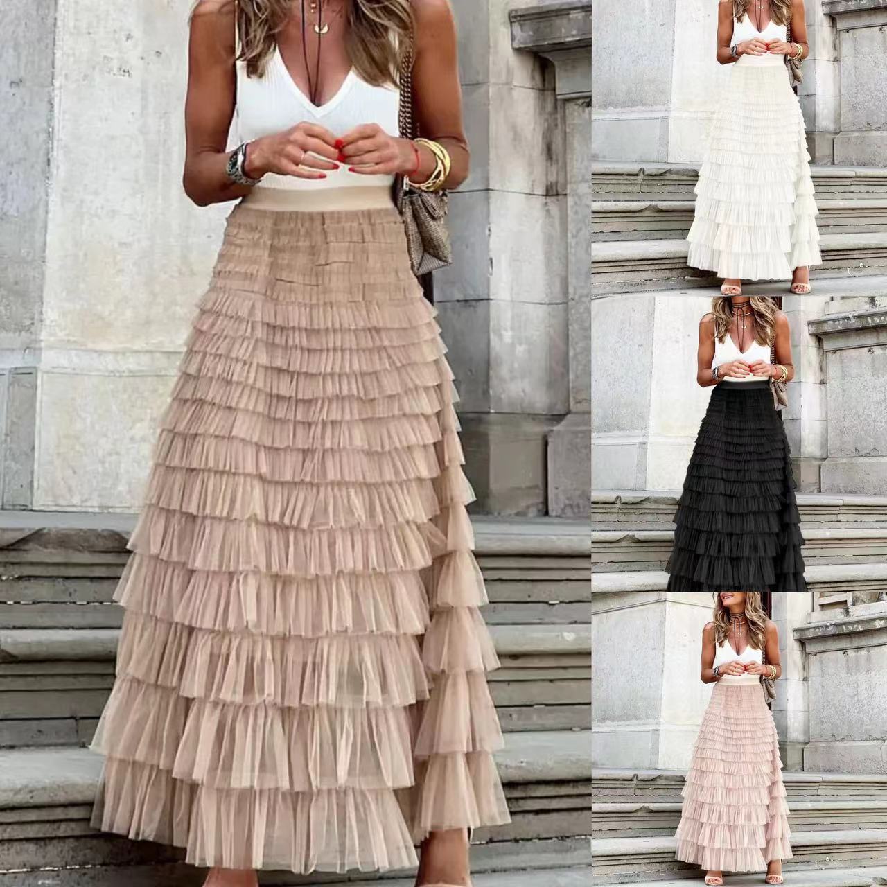 Long Skirt Layered Ruffles