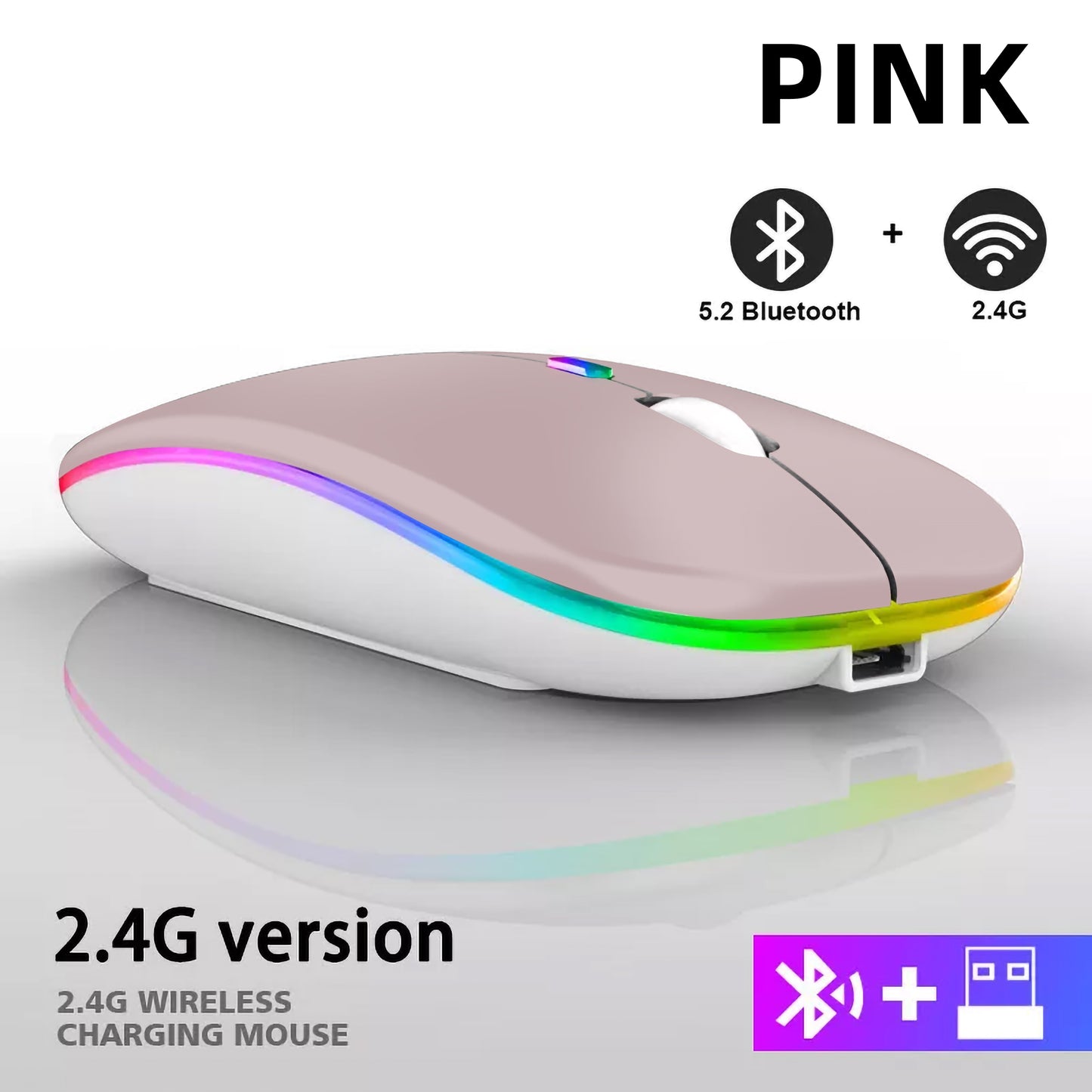 Rechargeable Bluetooth Wireless gaming Mouse with 2.4GHz USB RGB 1600DPI