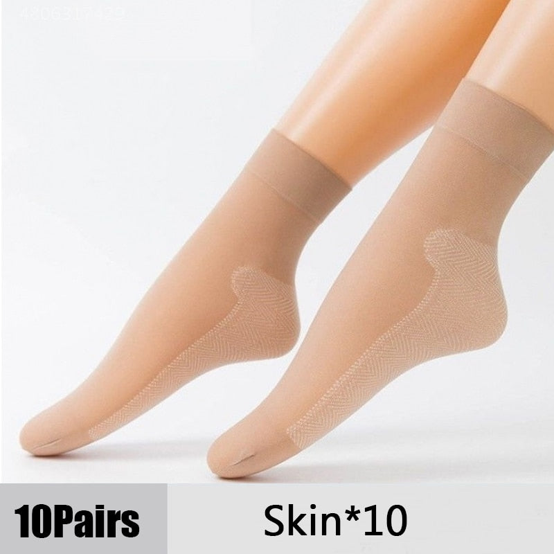 10Pairs Spring Summer Women Soft Socks Velvet Silk Socks Non-Slip Bottom Splice Transparent Ladies Ultrathin Breathable Sock