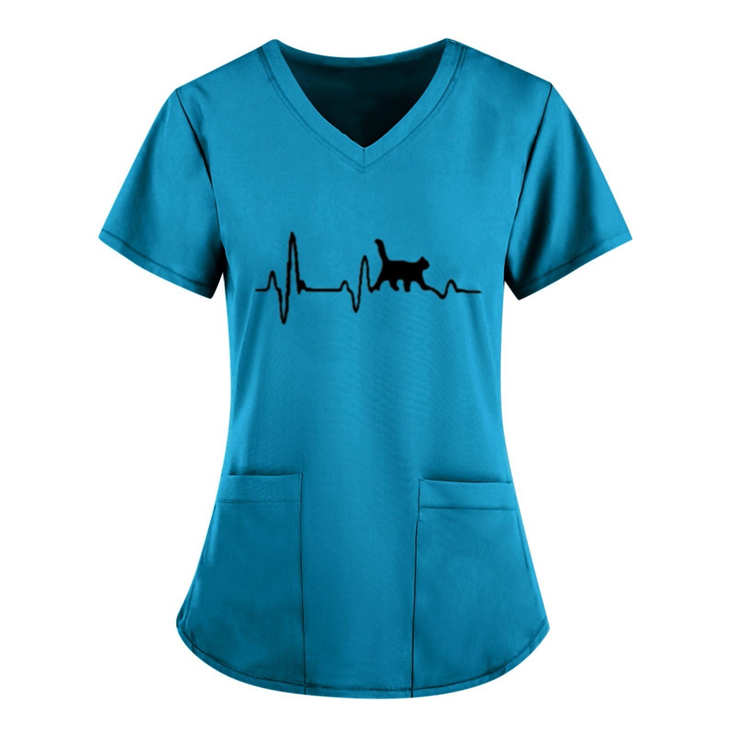 Stethoscope Pattern Scrub Short Sleeve Doctor Nurse Uniform