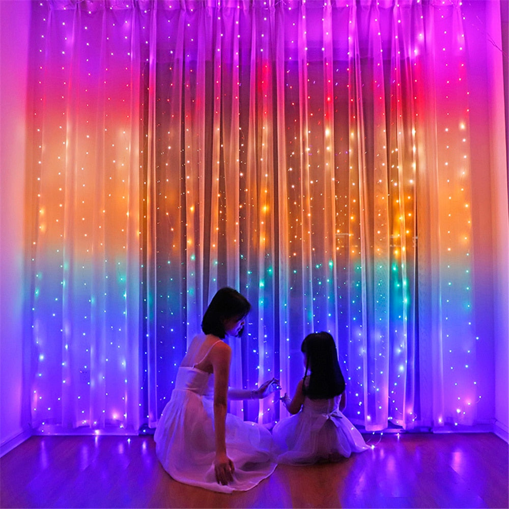 LED Curtain Lights Garland Fairy String Lights Holiday Lighting Rainbow Window Lamp ,Decoration