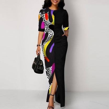 Sexy High Waist Slit Patchwork Dress