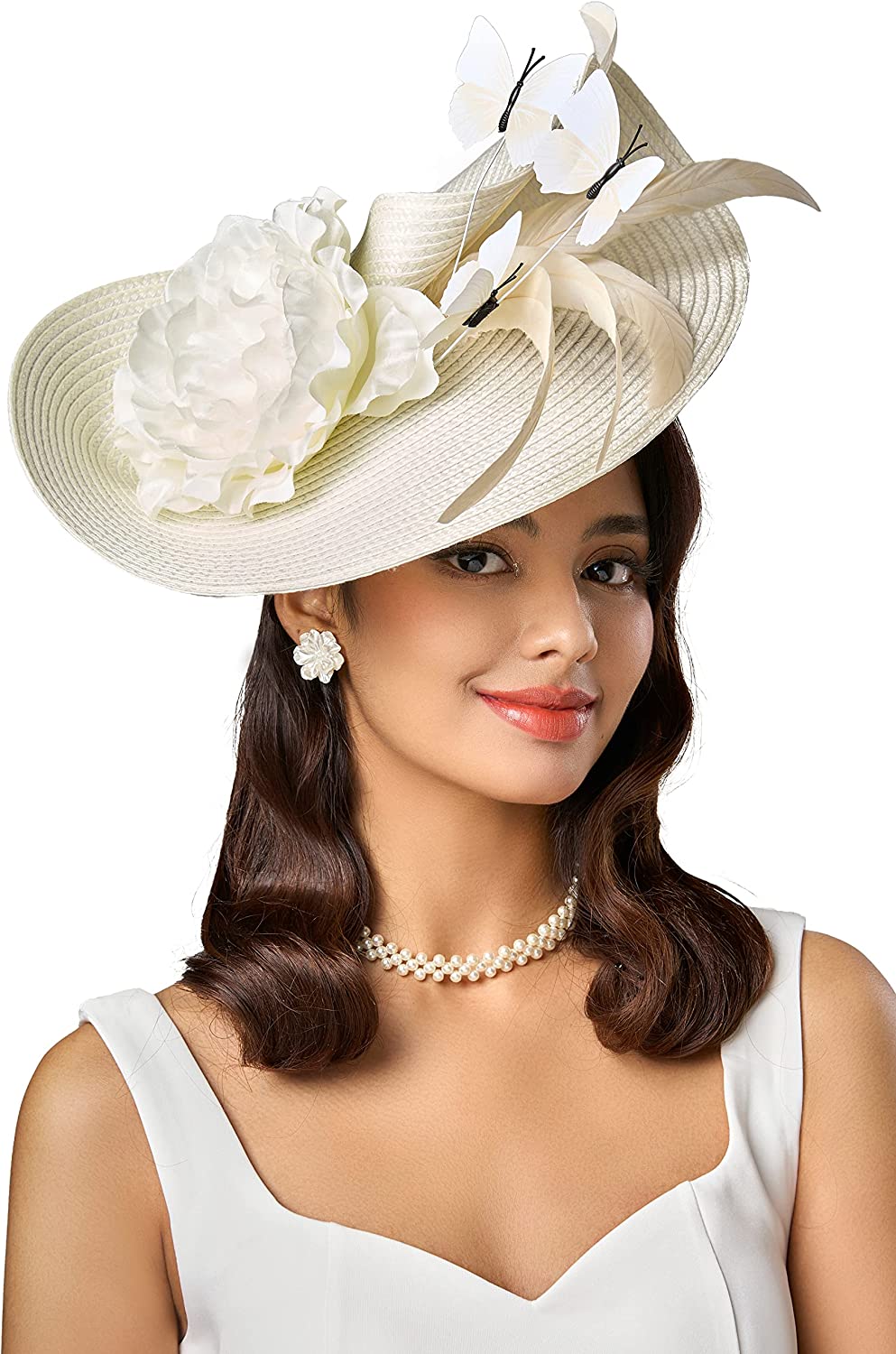 Elegant Butterfly Flowers Exaggerated Tea Party Kentucky Derby Hat Fascinator