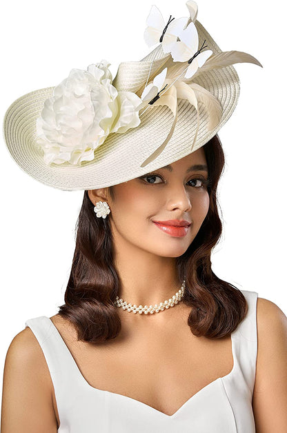 Elegant Butterfly Flowers Exaggerated Tea Party Kentucky Derby Hat Fascinator
