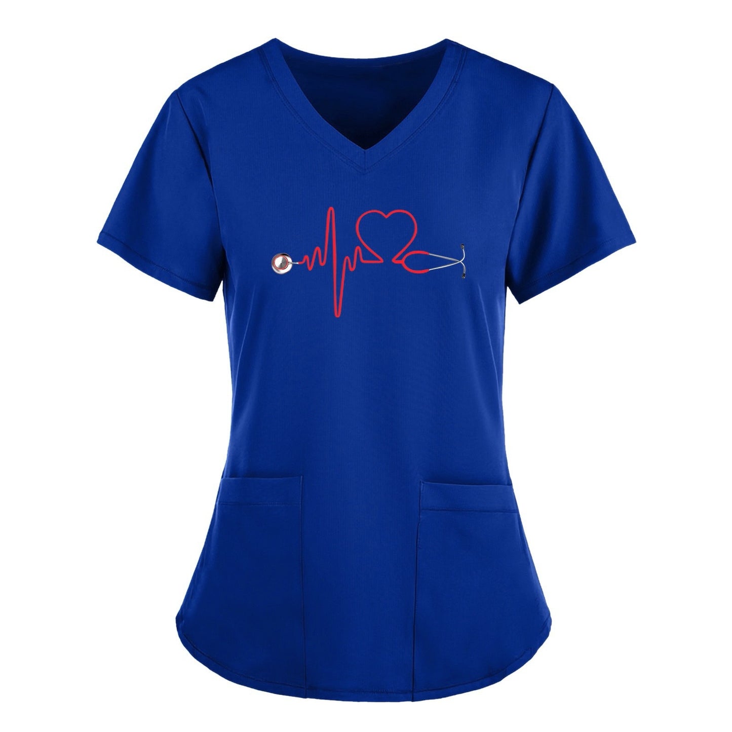 Stethoscope Pattern Scrub Short Sleeve Doctor Nurse Uniform