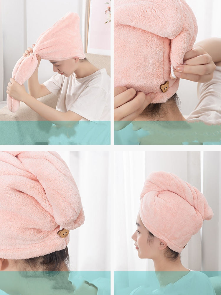 Microfiber Hair Towel,Care Cap with Button,