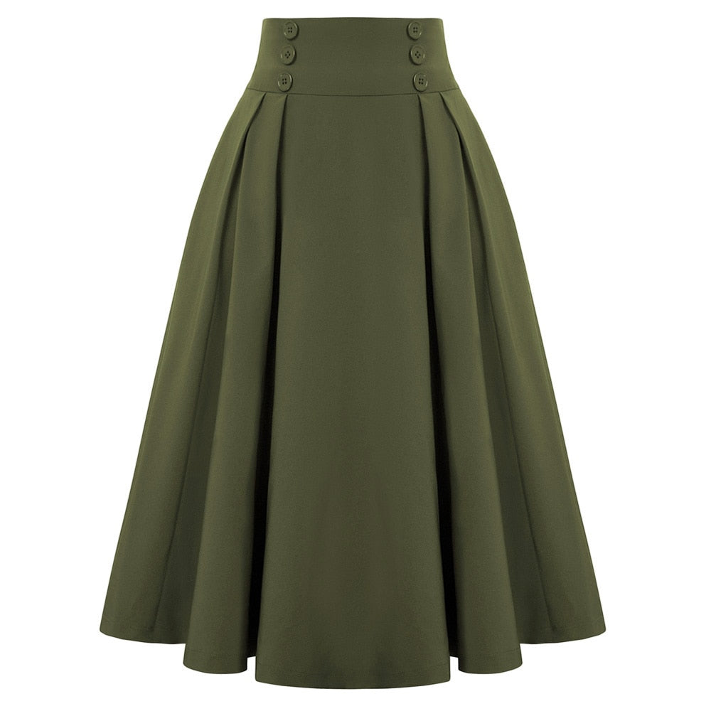 Fashion High Waist Skirts for Women  Solid Color  Midi Skirt Buttons