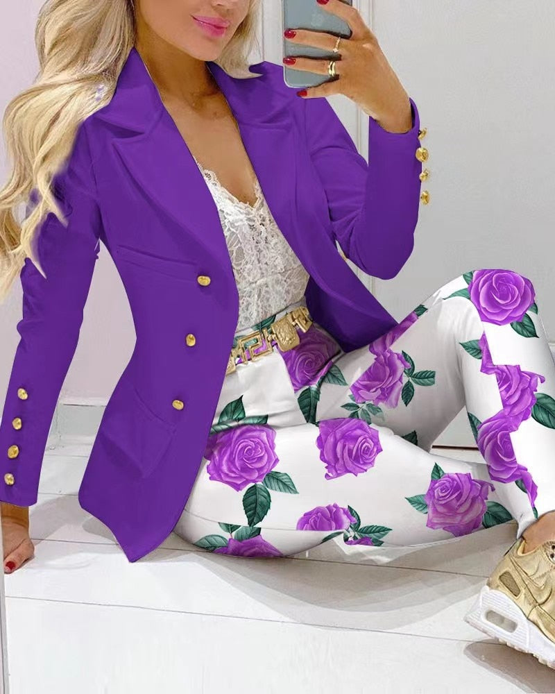 Butterfly Blazer Suit and Pants Two 2 Piece Set for Women 2022