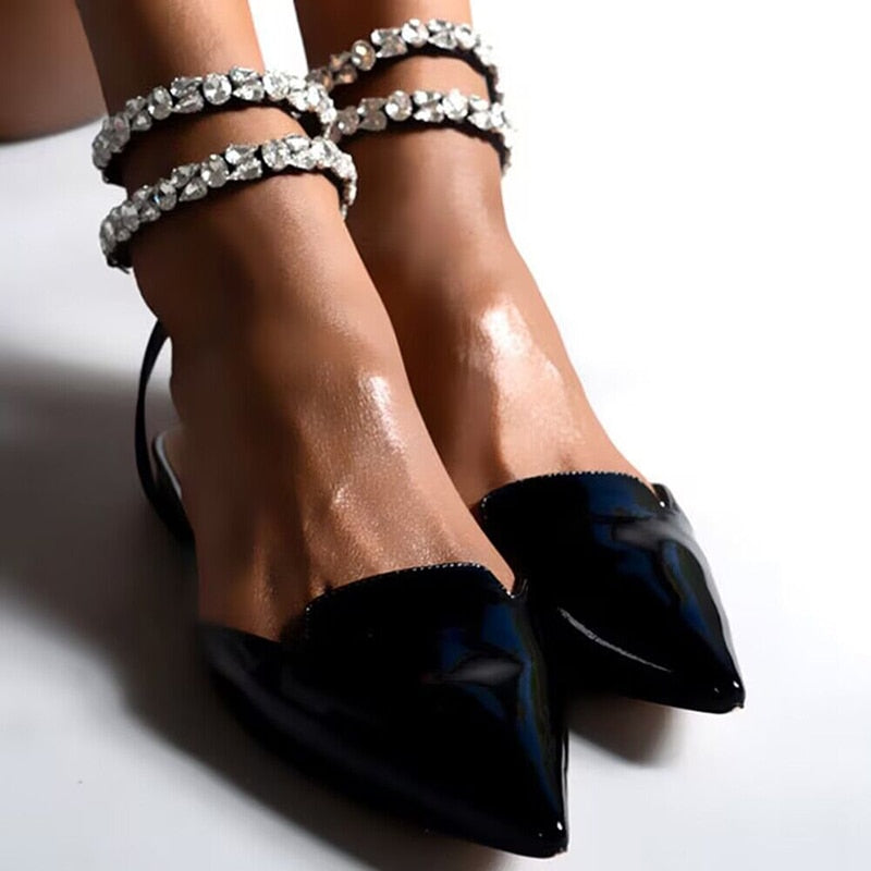 Shiny Crystal Flat Heels