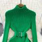 Winter Long Sleeve Sweater Dress with Belt