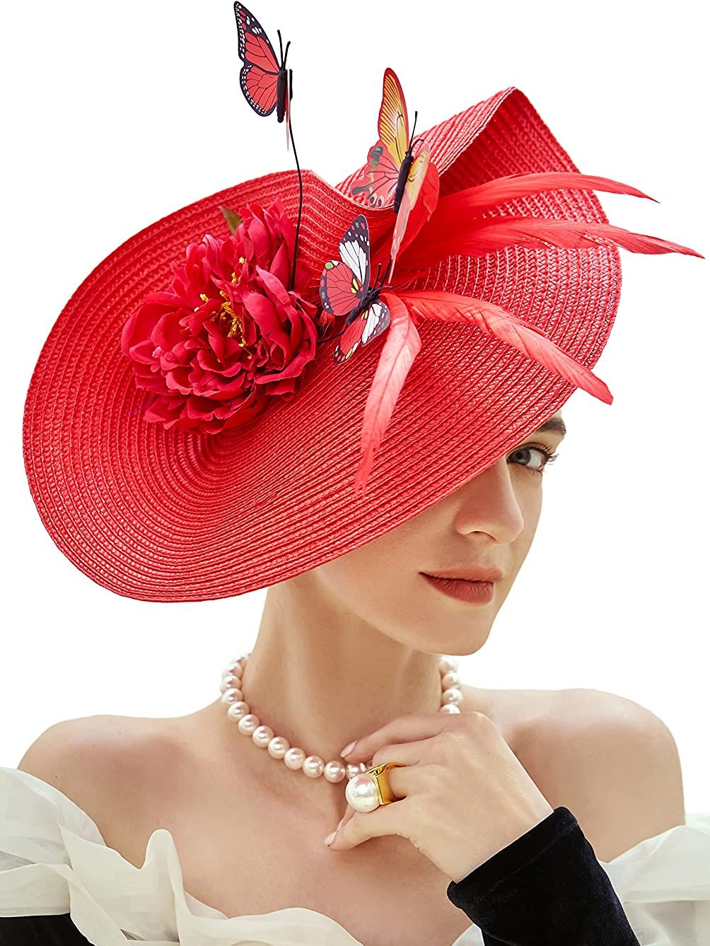 Elegant Butterfly Flowers Exaggerated Tea Party Kentucky Derby Hat Fascinator