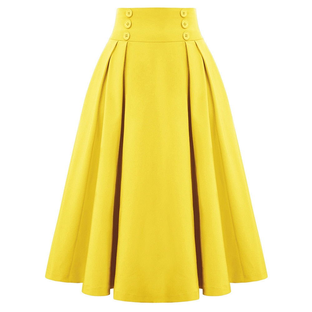 Fashion High Waist Skirts for Women  Solid Color  Midi Skirt Buttons