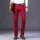 Wine Red Jeans Fashion Business Casual Straight Denim Stretch Trousers Male Brand Pants