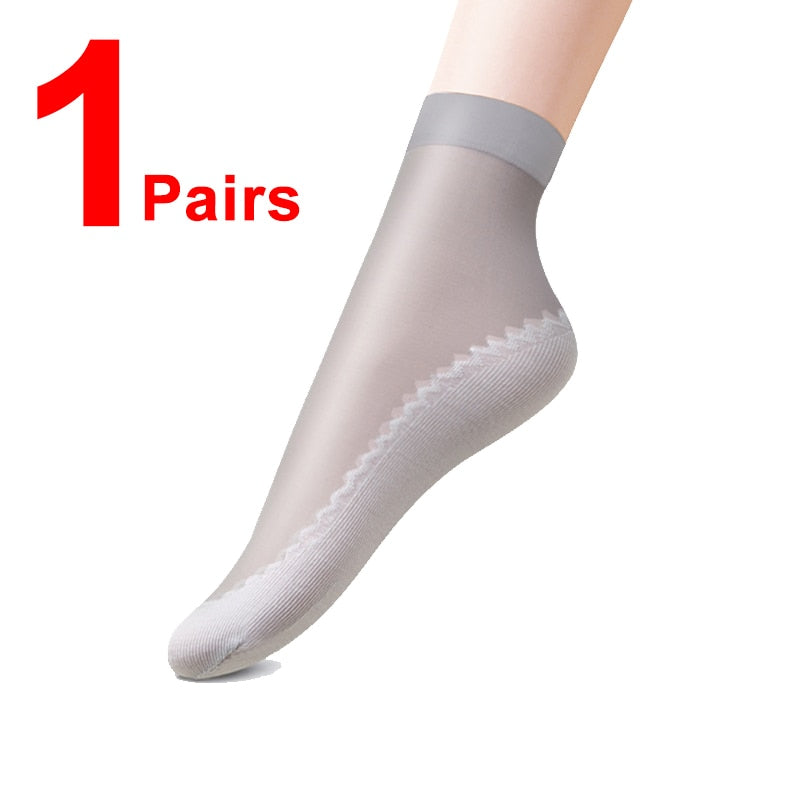 10Pairs Spring Summer Women Soft Socks Velvet Silk Socks Non-Slip Bottom Splice Transparent Ladies Ultrathin Breathable Sock