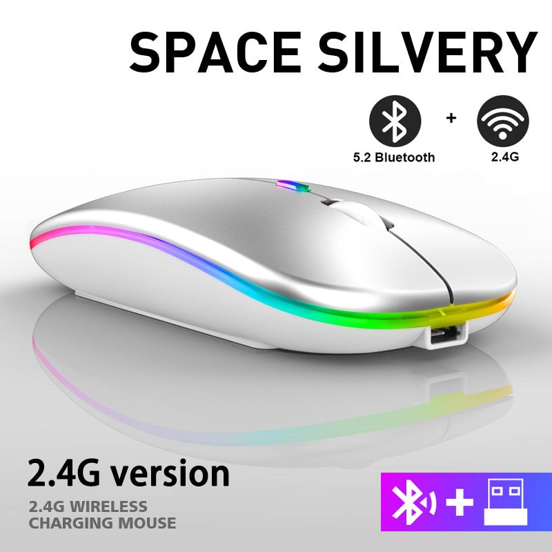 Rechargeable Bluetooth Wireless gaming Mouse with 2.4GHz USB RGB 1600DPI