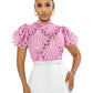 Short Sleeve Hollow Out Mesh Lace T-shirt Sheer See Through Crop Top