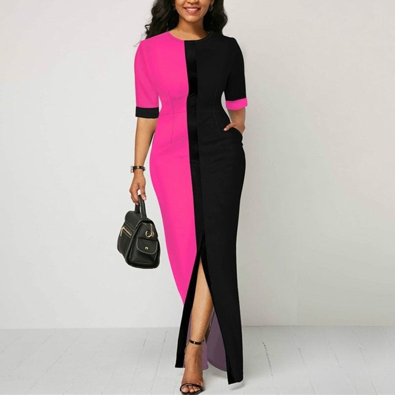 Sexy High Waist Slit Patchwork Dress