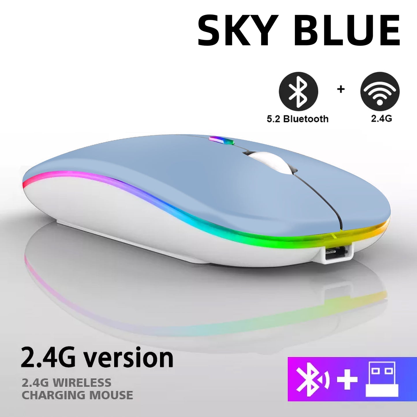 Rechargeable Bluetooth Wireless gaming Mouse with 2.4GHz USB RGB 1600DPI