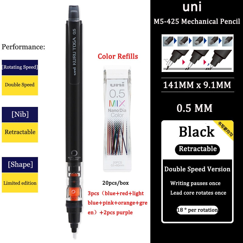 Uni Mechanical Pencil M5-452 Kuru Toga 0.5MM Breakproof Lead