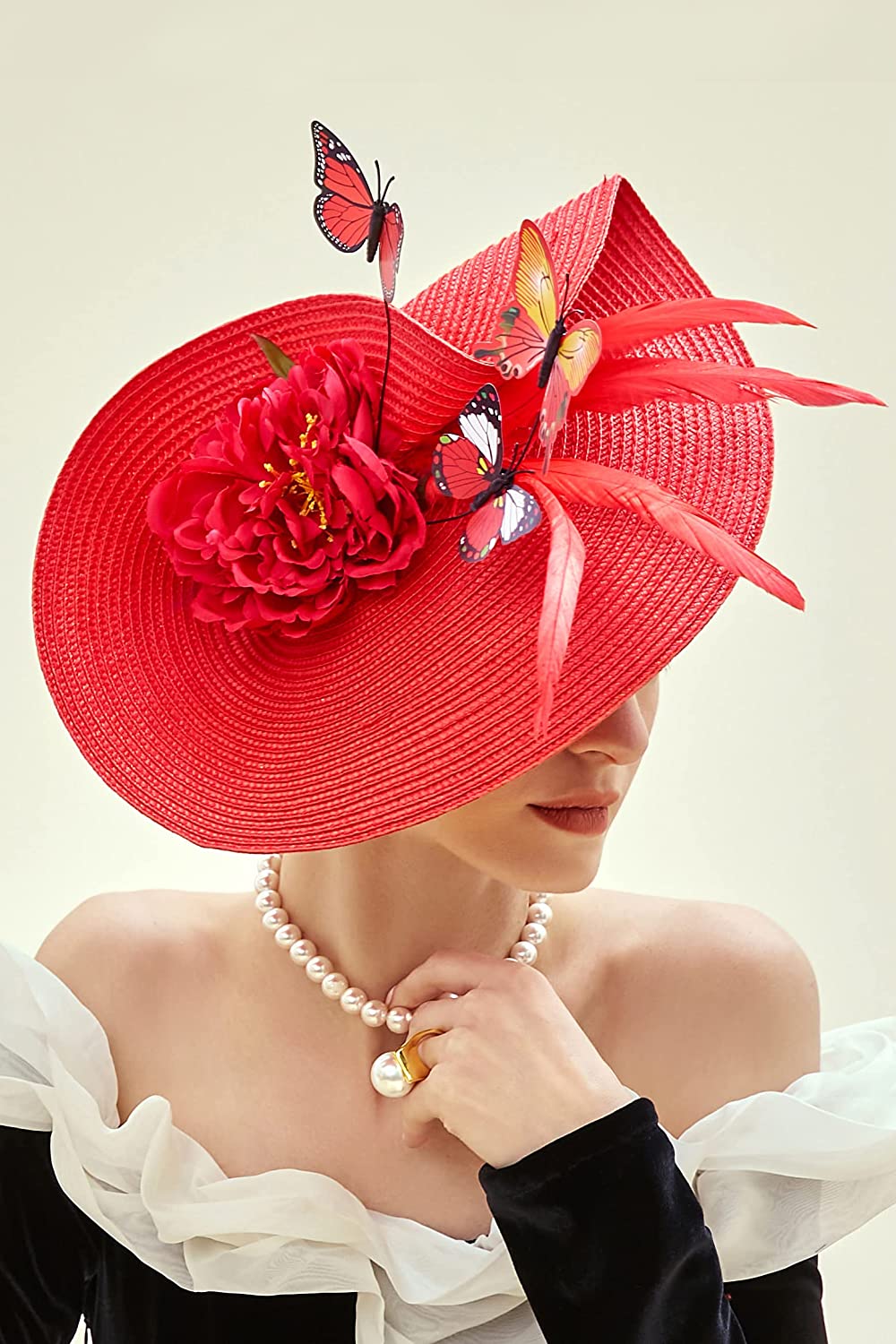 Elegant Butterfly Flowers Exaggerated Tea Party Kentucky Derby Hat Fascinator