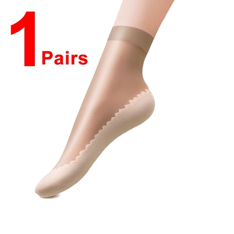 10Pairs Spring Summer Women Soft Socks Velvet Silk Socks Non-Slip Bottom Splice Transparent Ladies Ultrathin Breathable Sock