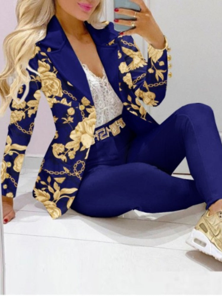 Butterfly Blazer Suit and Pants Two 2 Piece Set for Women 2022