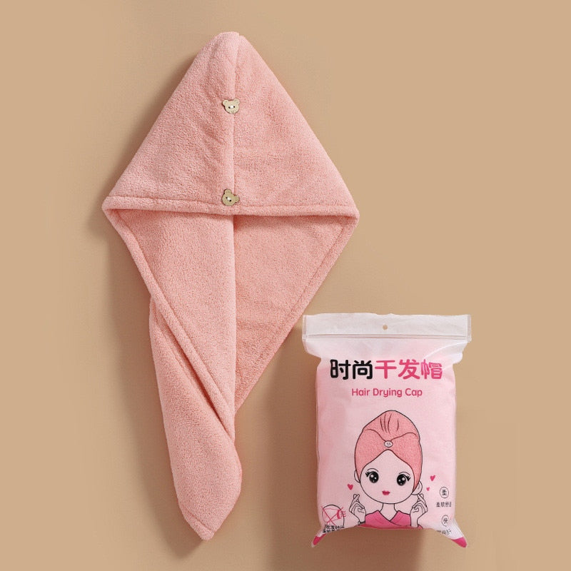 Microfiber Hair Towel,Care Cap with Button,