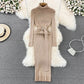 Winter Long Sleeve Sweater Dress with Belt