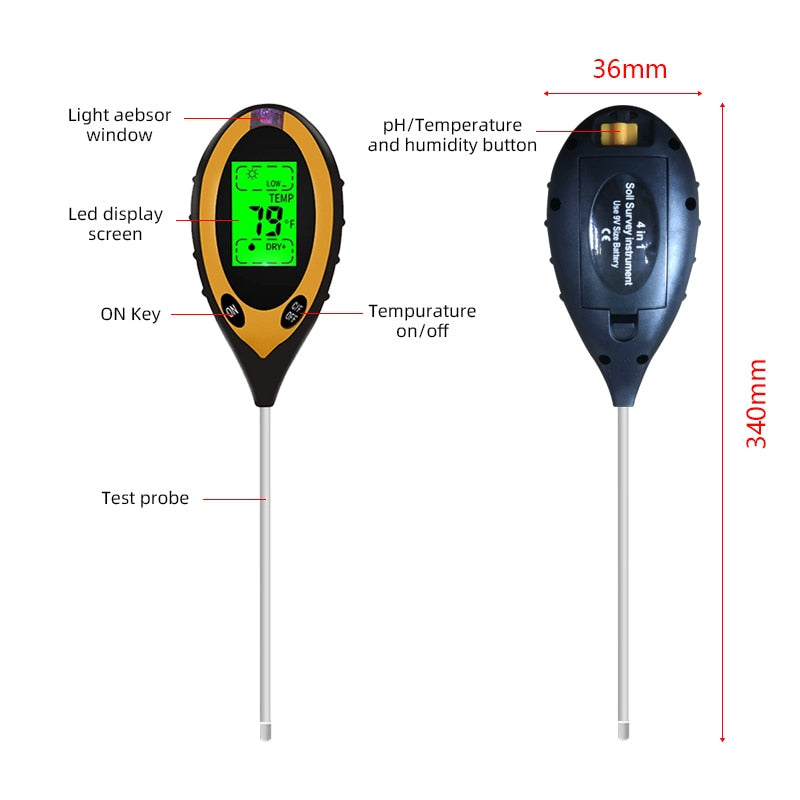 Digital 4 In 1 Soil PH Meter