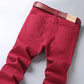 Wine Red Jeans Fashion Business Casual Straight Denim Stretch Trousers Male Brand Pants