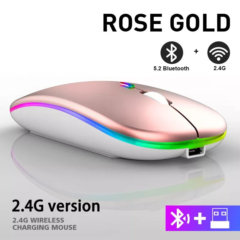 Rechargeable Bluetooth Wireless gaming Mouse with 2.4GHz USB RGB 1600DPI