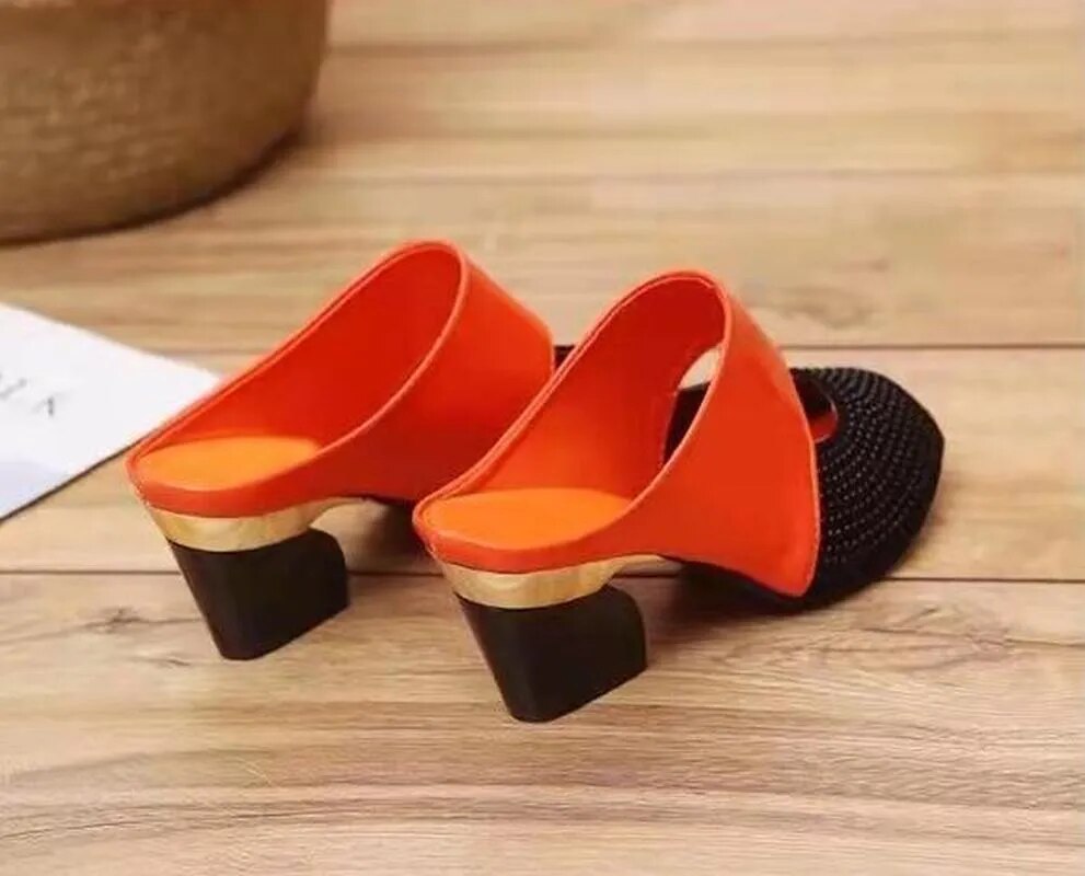 Cut-out Open Toe Slip On Heels