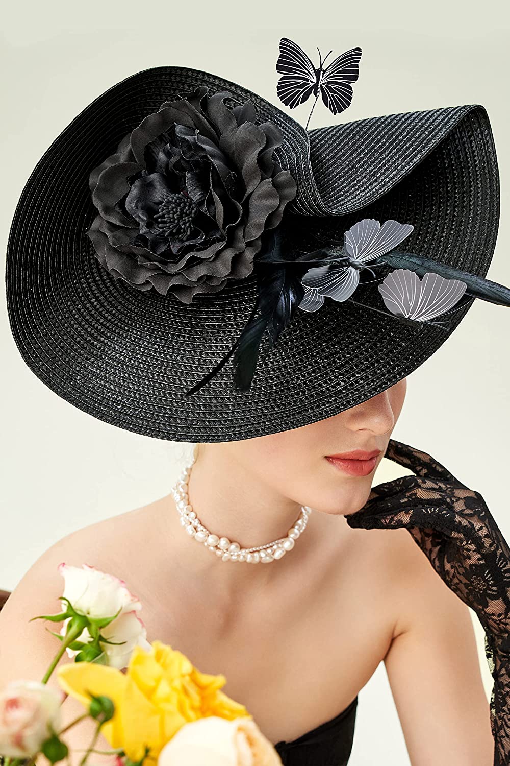 Elegant Butterfly Flowers Exaggerated Tea Party Kentucky Derby Hat Fascinator