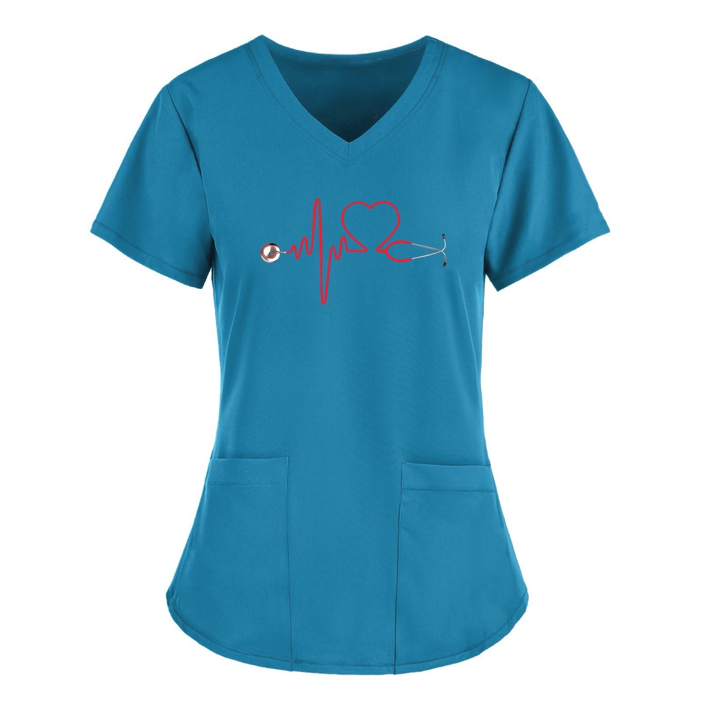 Stethoscope Pattern Scrub Short Sleeve Doctor Nurse Uniform