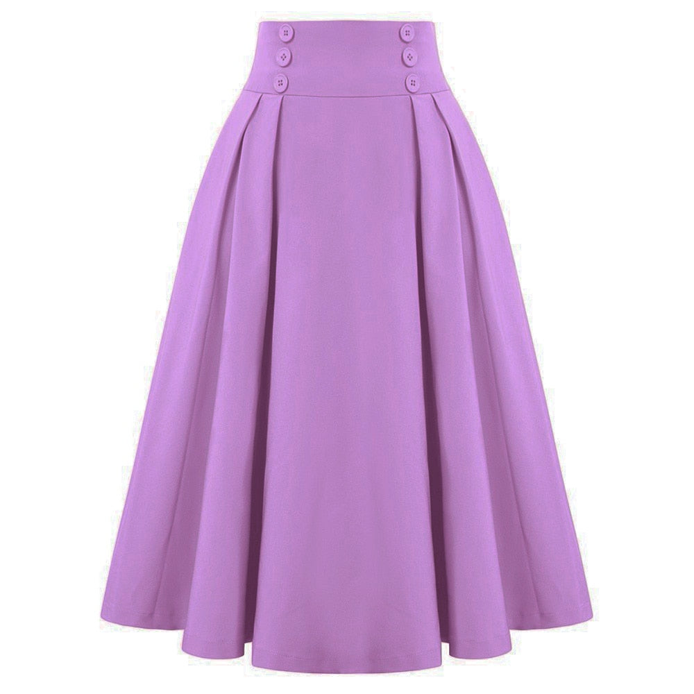 Fashion High Waist Skirts for Women  Solid Color  Midi Skirt Buttons