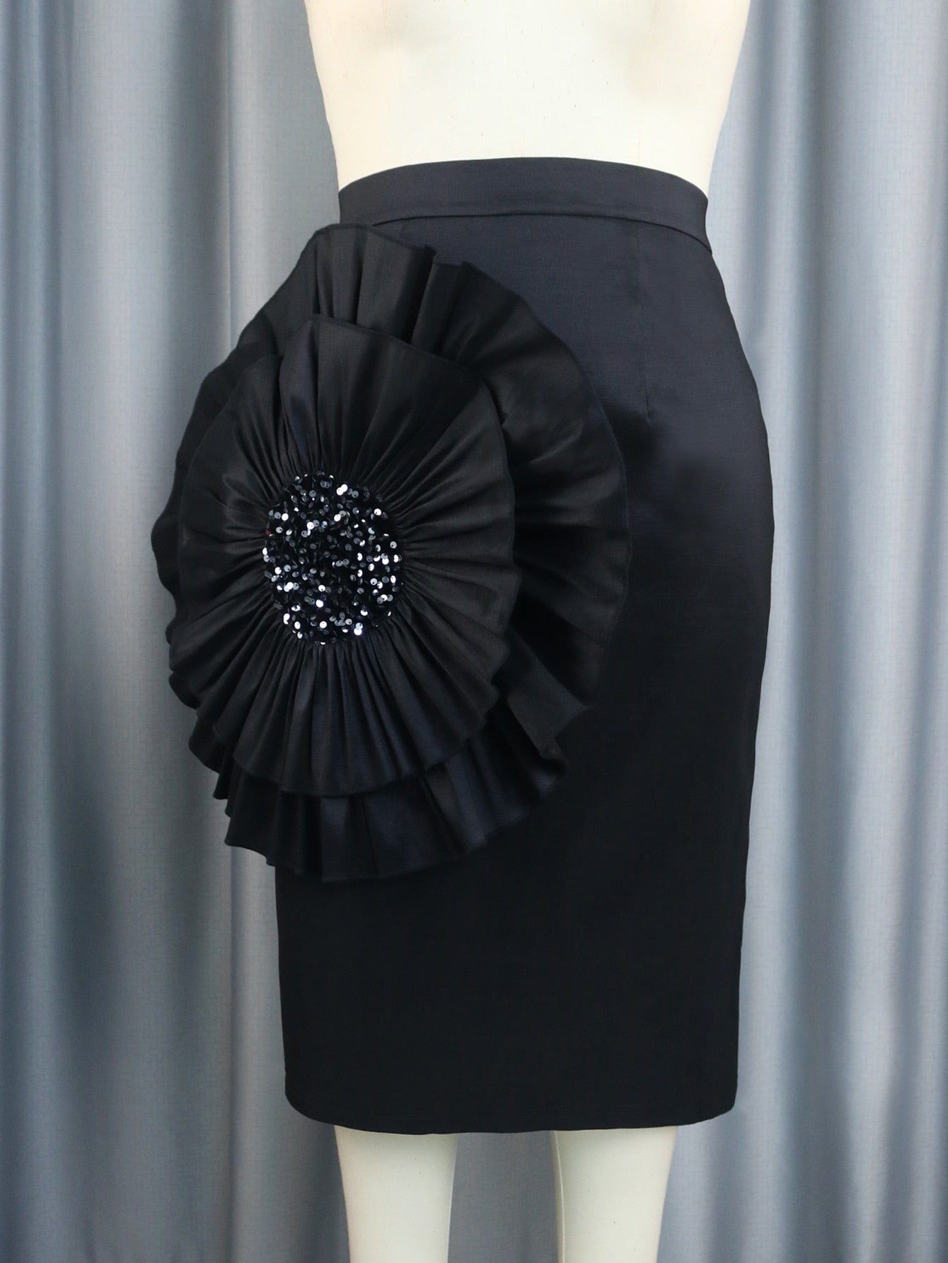 Stylish Black Skirt with Big Flower