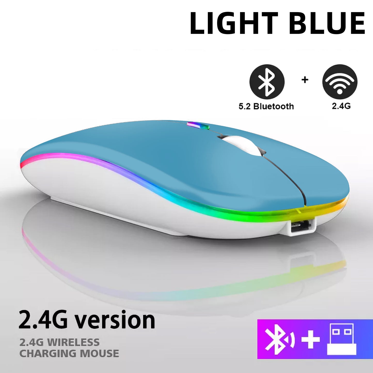 Rechargeable Bluetooth Wireless gaming Mouse with 2.4GHz USB RGB 1600DPI