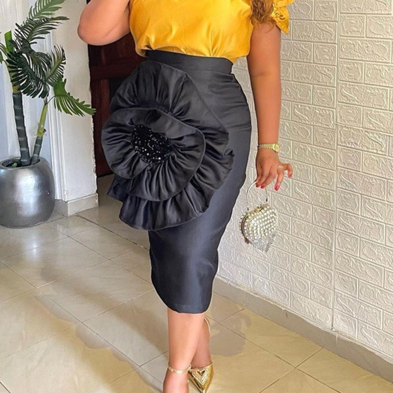 Stylish Black Skirt with Big Flower