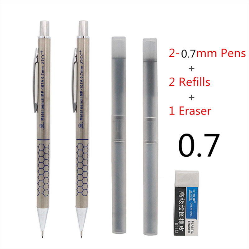 2PCS/Lot High quality metal mechanical pencil 0.5 0.7 0.9mm refills for school students