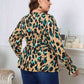 Plus Size Printed Tie Waist Flounce Sleeve Blouse