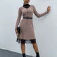 Lace Detail Decorative Button Long Sleeve Sweater Dress