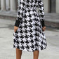 Houndstooth Johnny Collar Tie Waist Dress