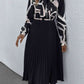 Tie Neck Long Sleeve Pleated Dress