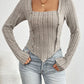 Ribbed Decorative Button Long Sleeve T-Shirt