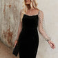 Polka Dot Mesh Long Sleeve Ruffle Trim Dress