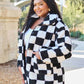 Full Size Checkered Button Front Coat with Pockets