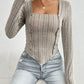 Ribbed Decorative Button Long Sleeve T-Shirt