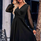 Surplice Neck Swiss Dot Long Sleeve Dress