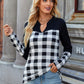 Plaid Notched Long Sleeve T-Shirt